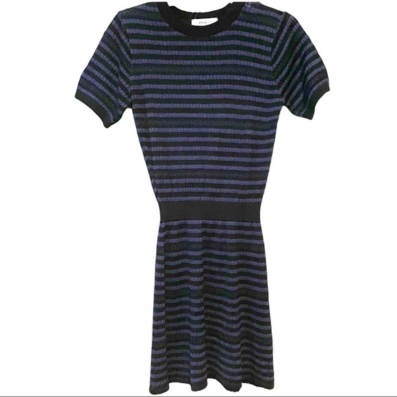 NWT Zara Knit Stretch Blue Black Knit Stripe Dress Size Small - Picture 12 of 12